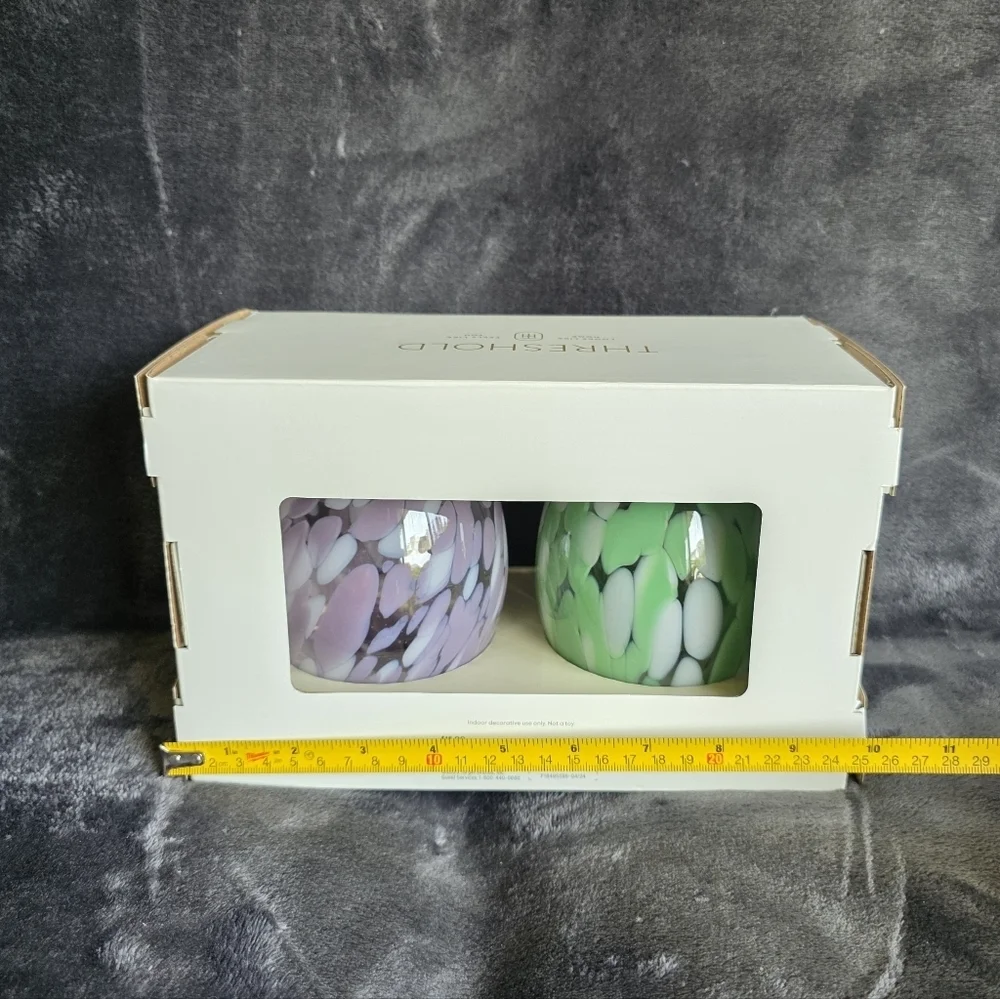 New Threshold 2pk Confetti green and purple Glass Easter Eggs 9.4'